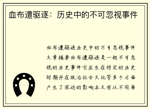 血布遭驱逐：历史中的不可忽视事件